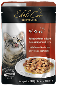 EDEL CAT пауч нежные кусочки в соусе /печень кролик/  -  100 г