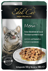 EDEL CAT пауч нежные кусочки в соусе /утка кролик/  -  100 г