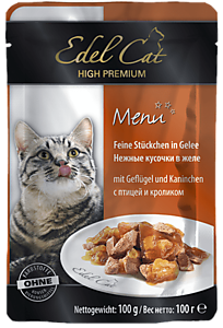 EDEL CAT пауч нежные кусочки в желе /птица кролик/  -  100 г