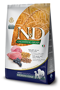 Фармина N&D DOG Low Grain Медиум/Макси для собак с ягненком, спельтой, овсом и черникой 2,5кг