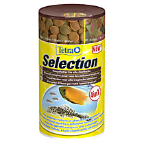 Tetra Selection 100 мл 4 вида основного корма в одной баночке: хлопья, чипсы, гранулы, вафер микс