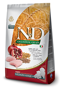 Фармина N&D DOG Low Grain Медиум/Макси для щенков с курицей, спельтой, овсом и гранатом 12кг