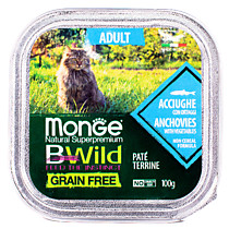 Monge Cat Bwild Grain free беззерновые консервы из анчоусов с овощами для взрослых кошек 100г