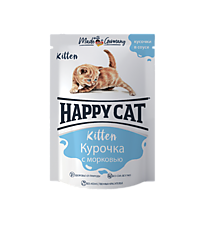 HAPPY CAT Пауч для котят Курочка с морковью в соусе 100г.
