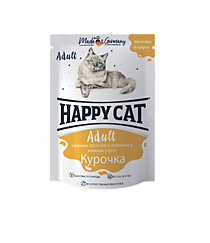HAPPY CAT Пауч Курочка ломтики в соусе 100г.
