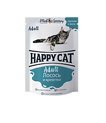 HAPPY CAT Пауч Лосось и Креветки в желе 100г.