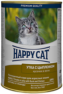 HAPPY CAT Консервы для кошек Утка и цыпленок кусочки в желе - 400г