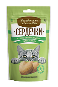 ДЕРЕВЕНСКИЕ ЛАКОМСТВА для кошек Сердечки здоровье мочевыводящих путей и почек, 30г